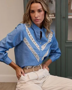 Chemisiers Et Chemises-Polin et moi Anica Blouse brodée Céleste