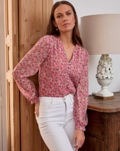 Maternité|Chemisiers Et Chemises-Polin et moi Bottia Blouse en mousseline de soie Framboise