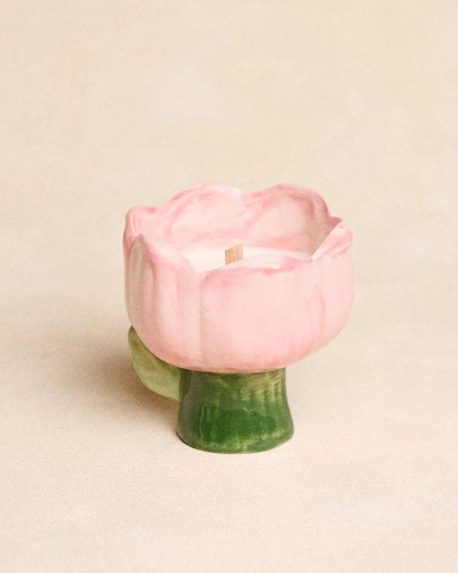 Domicile-Polin et moi Bougie parfumée tulipe en céramique Rose