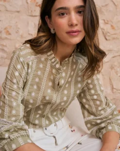 Maternité|Chemisiers Et Chemises-Polin et moi Elle Blouse Broderie Florale pistache