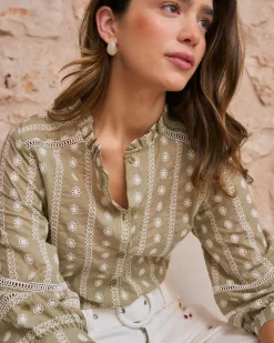 Maternité|Chemisiers Et Chemises-Polin et moi Elle Blouse Broderie Florale pistache