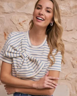 T-shirts Et Hauts-Polin et moi Haut à nœud rayé bleu clair Céleste