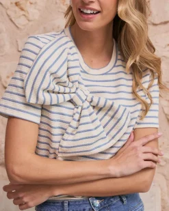 T-shirts Et Hauts-Polin et moi Haut à nœud rayé bleu clair Céleste