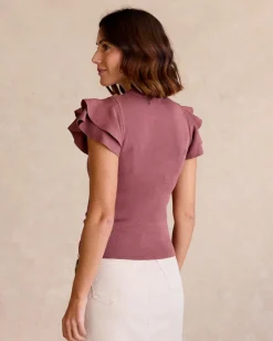 Point|T-shirts Et Hauts-Polin et moi Haut à volants en maille MAUVE