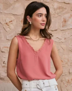 T-shirts Et Hauts-Polin et moi Haut en dentelle Jasira corail