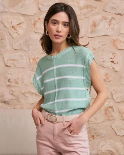 Point|T-shirts Et Hauts-Polin et moi Haut rayé vert aqua Vertd’eau