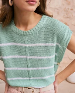 Point|T-shirts Et Hauts-Polin et moi Haut rayé vert aqua Vertd’eau