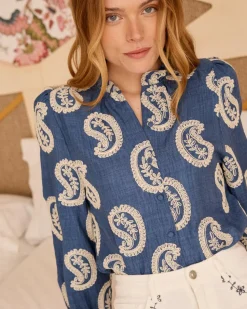 Maternité|Chemisiers Et Chemises-Polin et moi Helia Paisley Chemise brodée DENIM