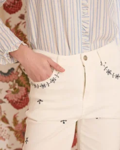 Pantalon-Polin et moi Jean brodé Bea Navy blanc