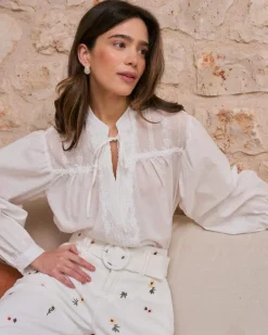 Chemisiers Et Chemises-Polin et moi Lucinda Encolure Chemise Brodée BLANC