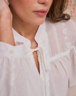 Chemisiers Et Chemises-Polin et moi Lucinda Encolure Chemise Brodée BLANC