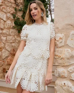 Robes Et Combinaisons-Polin et moi Robe courte ajourée Ornella Cru