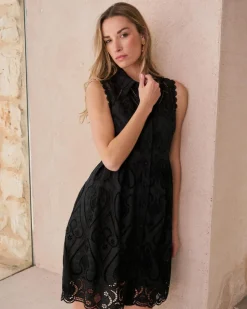 Robes Et Combinaisons-Polin et moi Robe courte brodée Uri noir