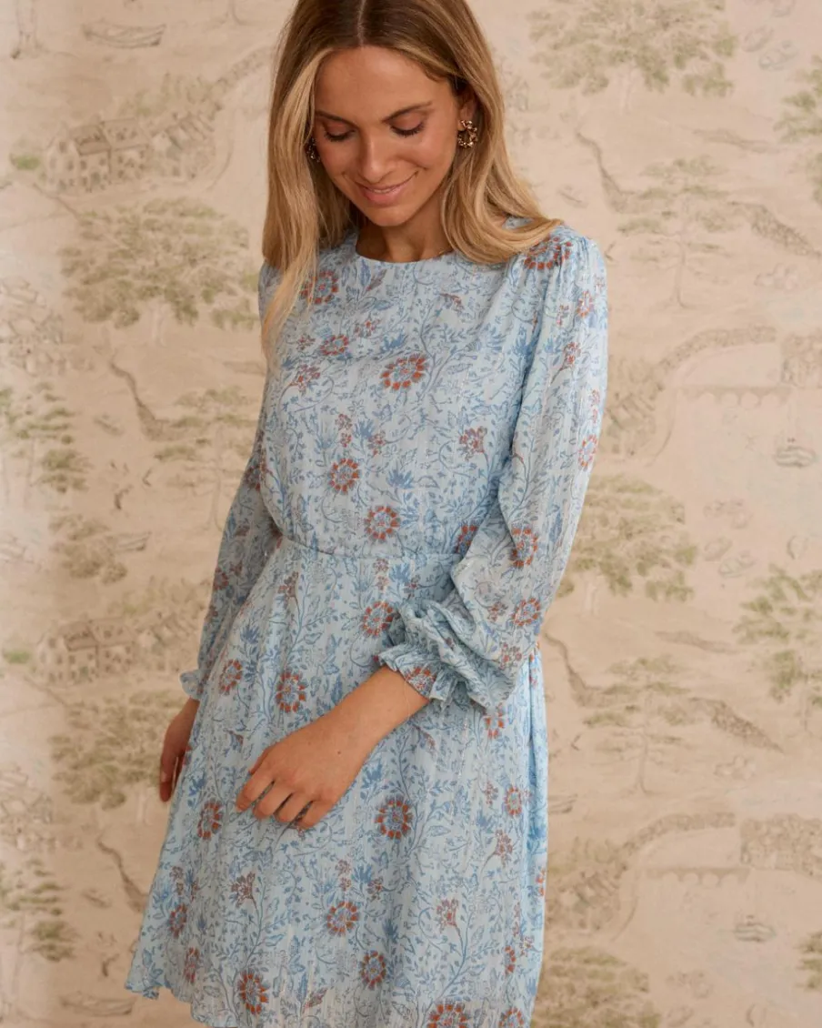 Robes Et Combinaisons-Polin et moi Robe midi Felicia fleurs denim