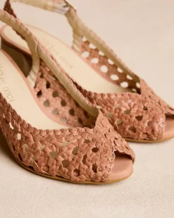 Tressé|Sandales-Polin et moi Talon tressé Popi ocre