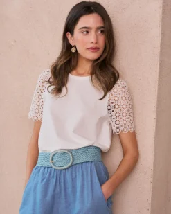 T-shirts Et Hauts-Polin et moi T-shirt à manches en dentelle Inara blanc