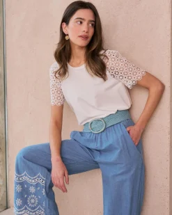 T-shirts Et Hauts-Polin et moi T-shirt à manches en dentelle Inara blanc