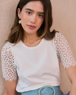 T-shirts Et Hauts-Polin et moi T-shirt à manches en dentelle Inara blanc